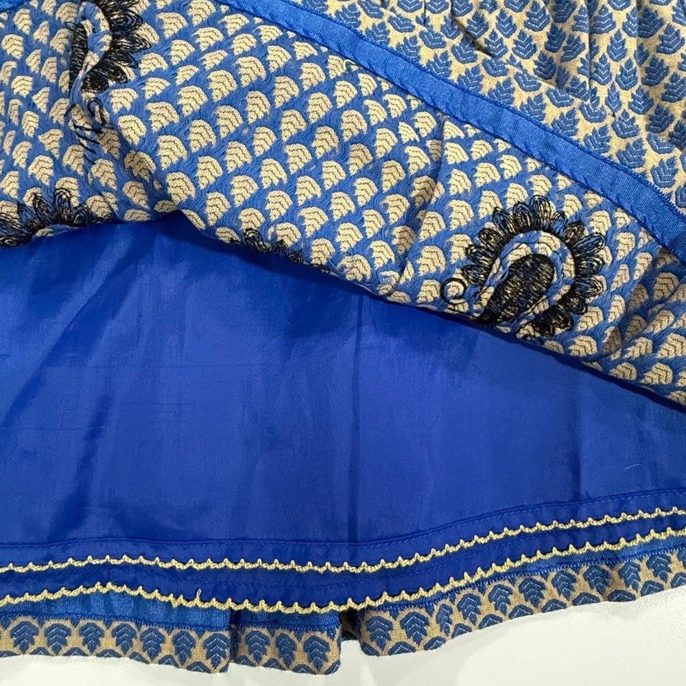 Anthropologie Leifsdottir Cateline Blue Jacquard Beaded Skirt Size 4 W426 - Picture 6 of 11